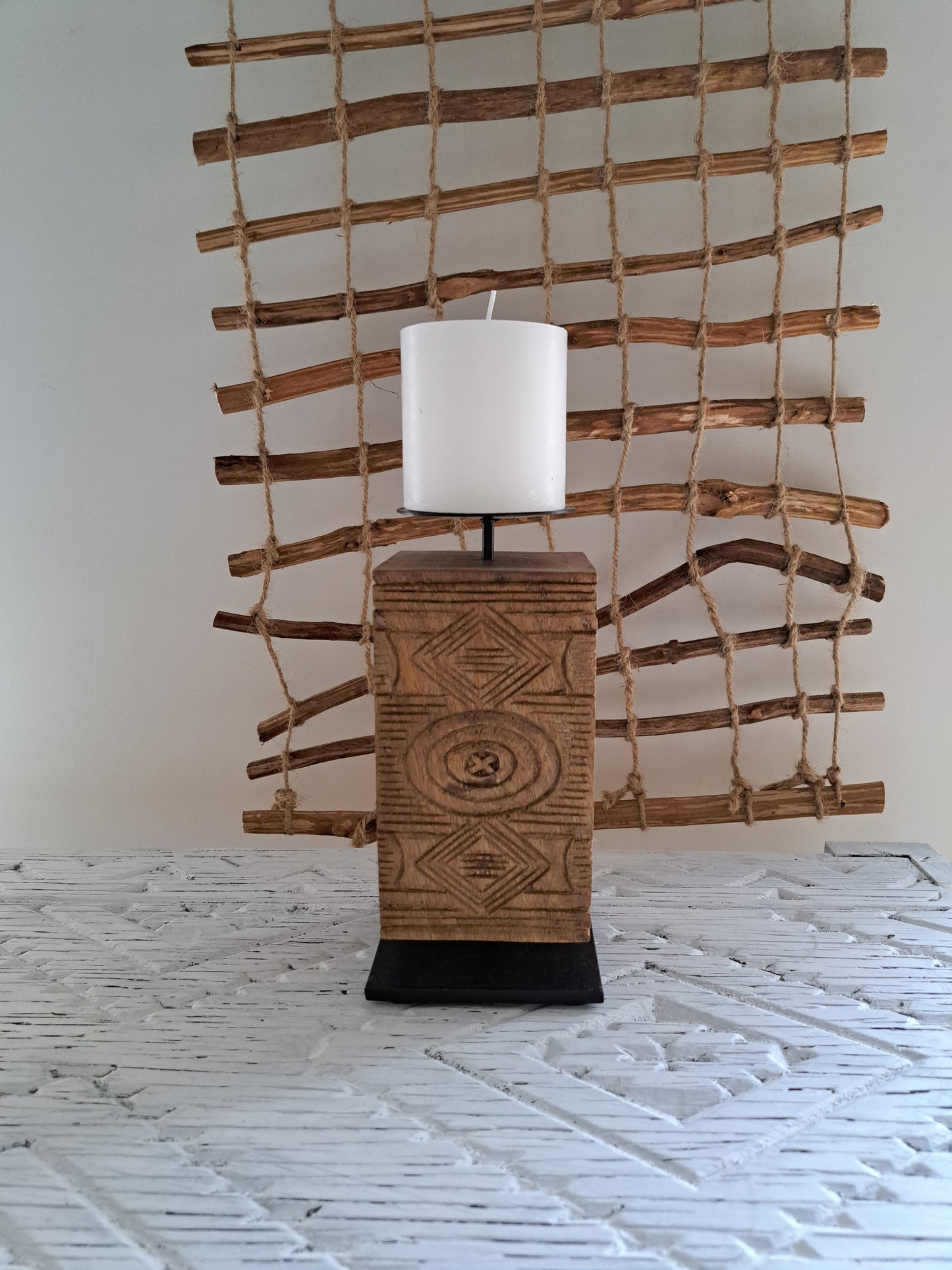Mara Wood Pillar Candle Stand