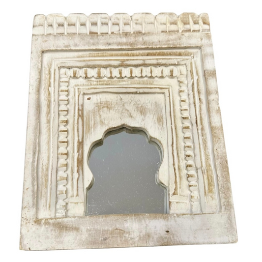 Moroccan Inspired Mini Mirrors – Hand-Carved Whitewashed Wall Décor (20 x 16 cm)