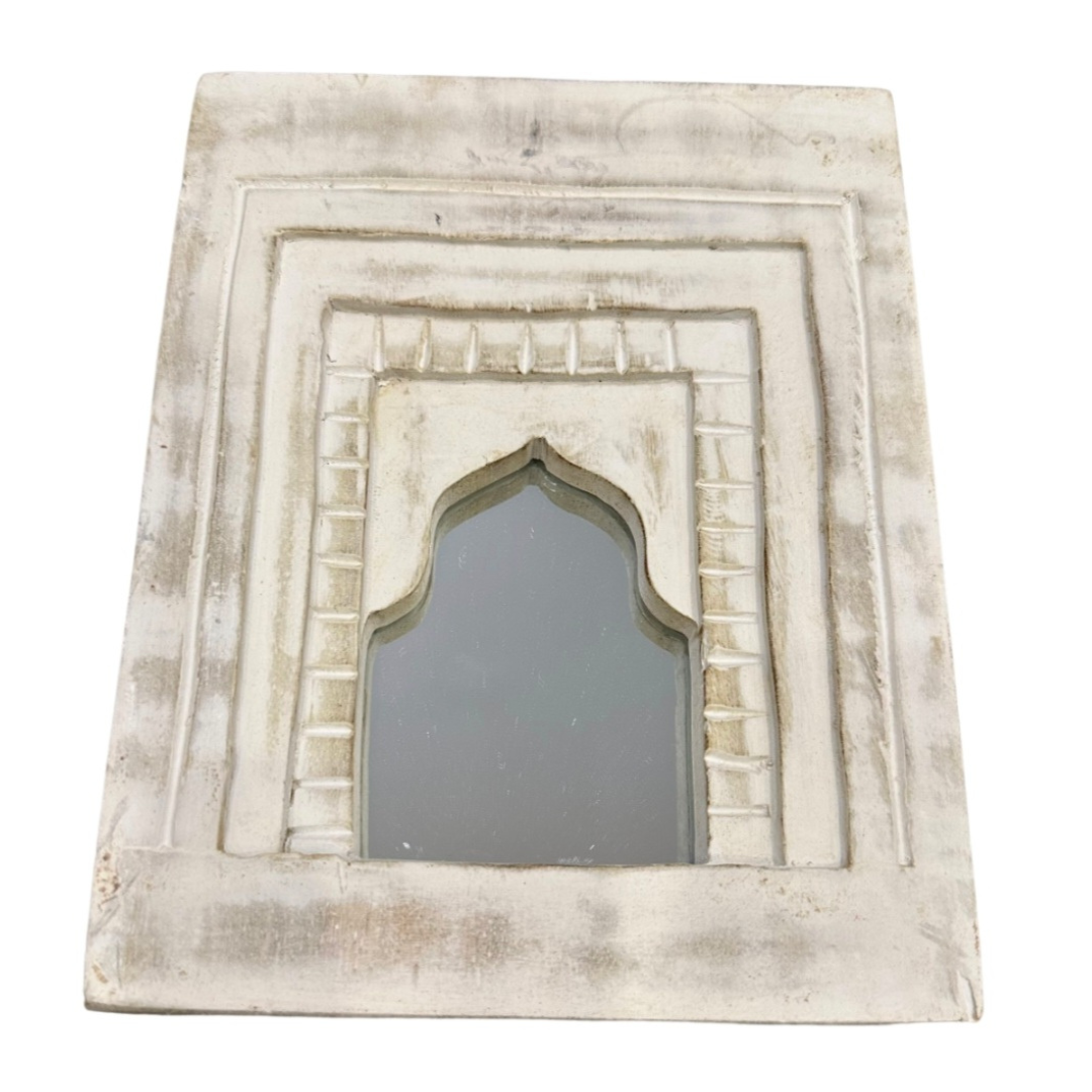 Moroccan Inspired Mini Mirrors – Hand-Carved Whitewashed Wall Décor (20 x 16 cm)