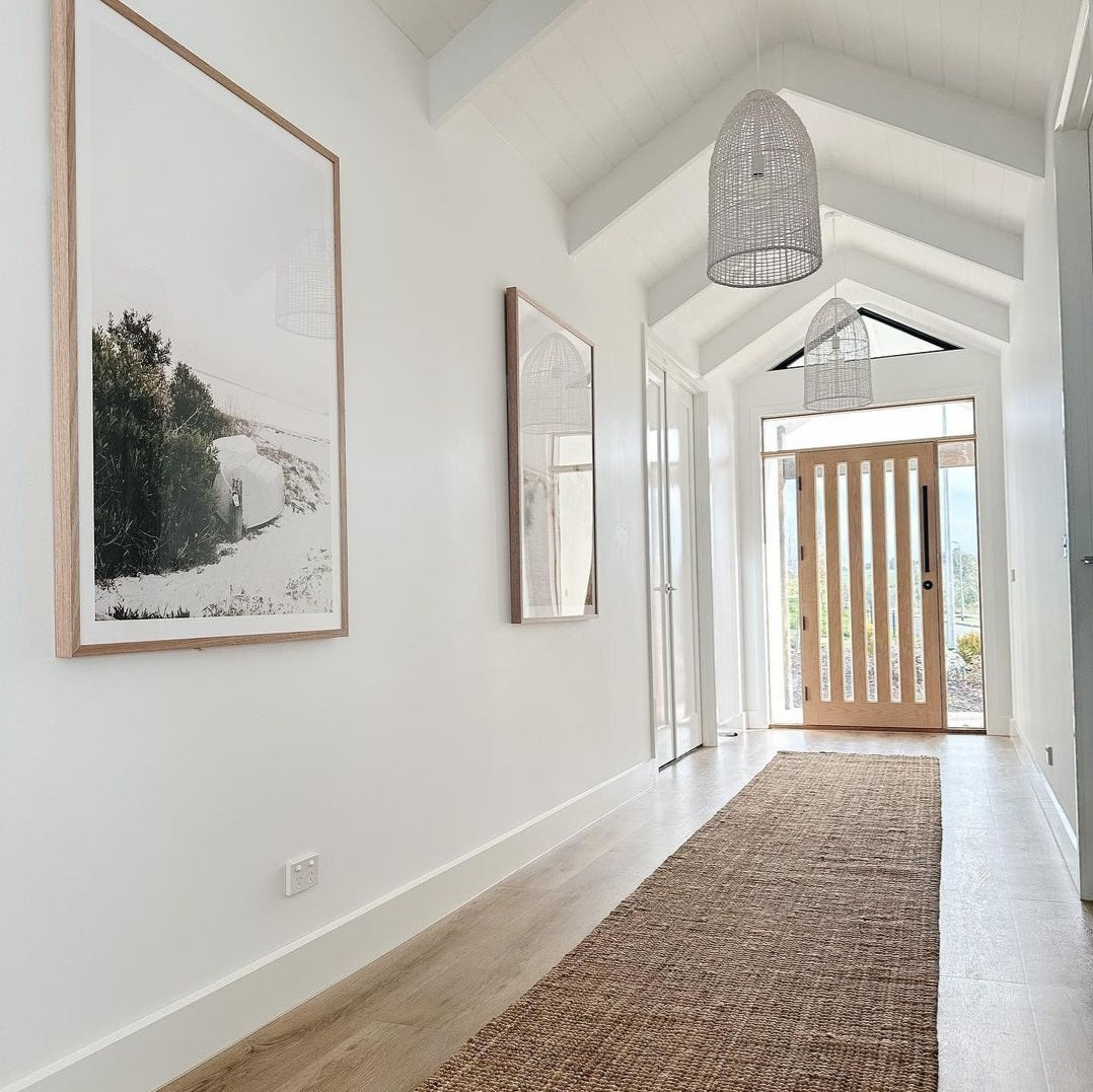 Modern Front Entrance New Home with Natural Jute Runner on Timber Flooring