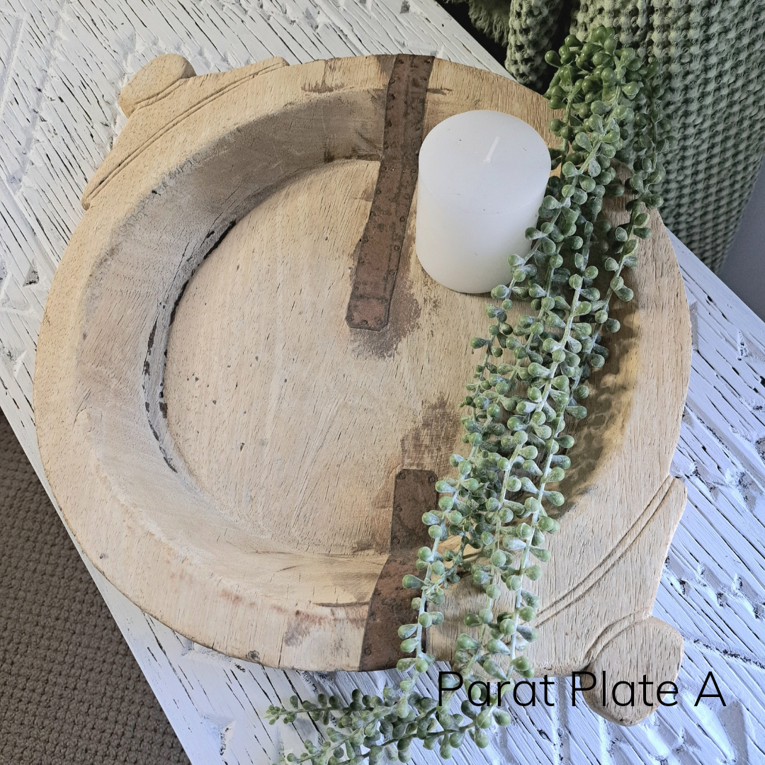 Vintage-Style Indian Parat Plates – Decorative Wooden Serving & Wall Display Trays