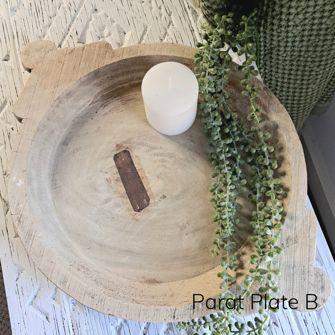 Vintage-Style Indian Parat Plates – Decorative Wooden Serving & Wall Display Trays