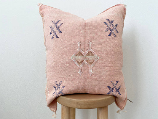 Pink Silk Sabrac Cushion Cover on timber stool