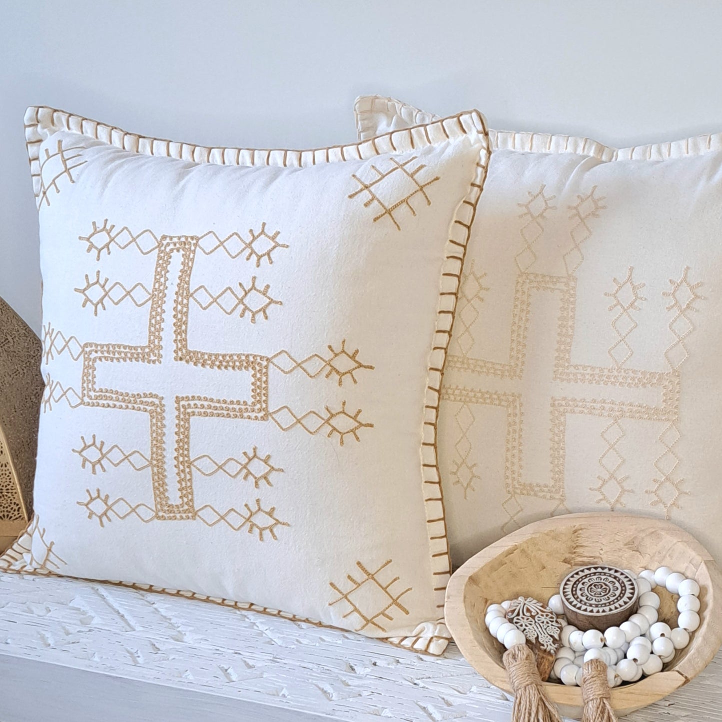 Bali Makers Hygge Australia Home Decor Handmade Cushion White Cross