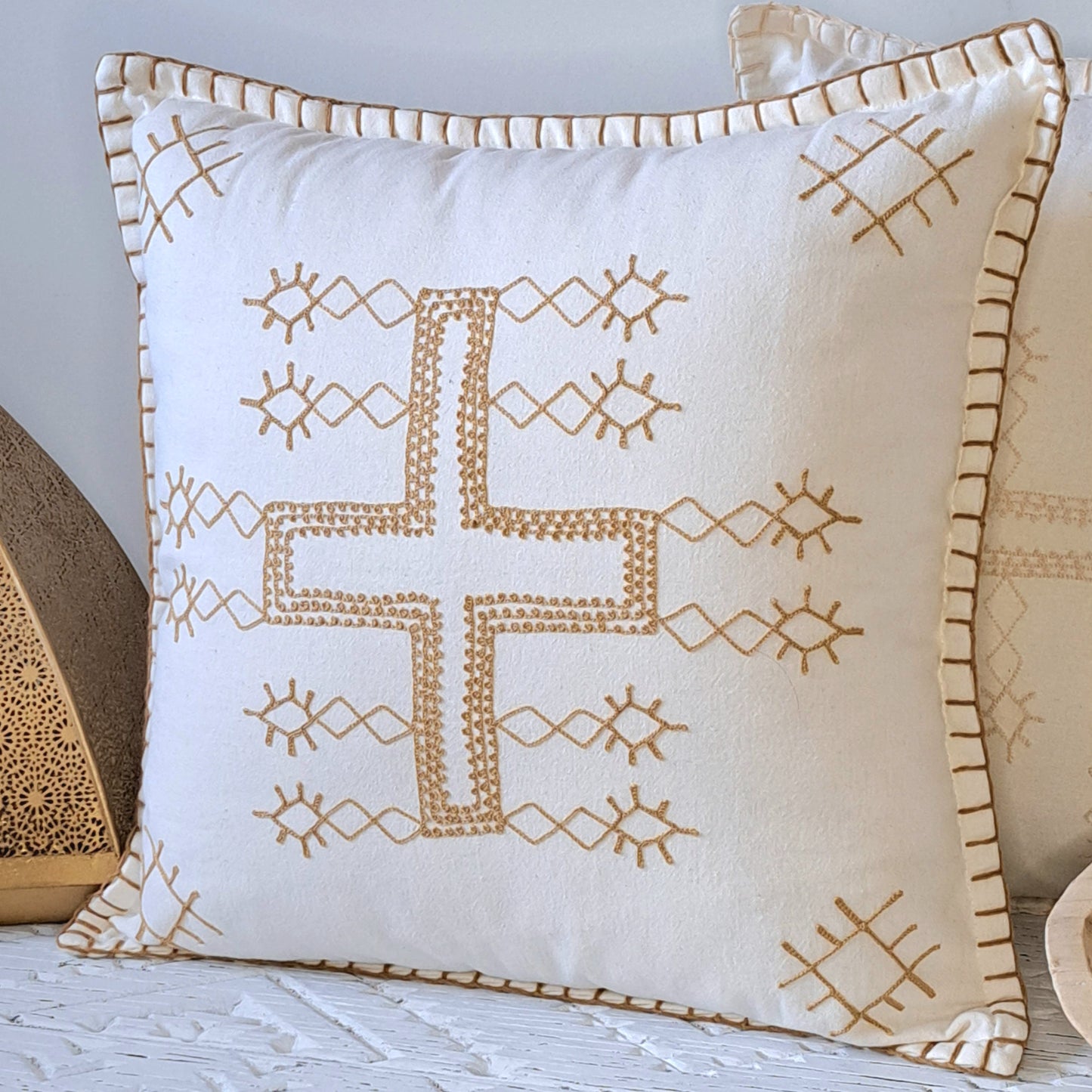 Bali Makers Hygge Australia Home Decor Handmade Cushion White Cross