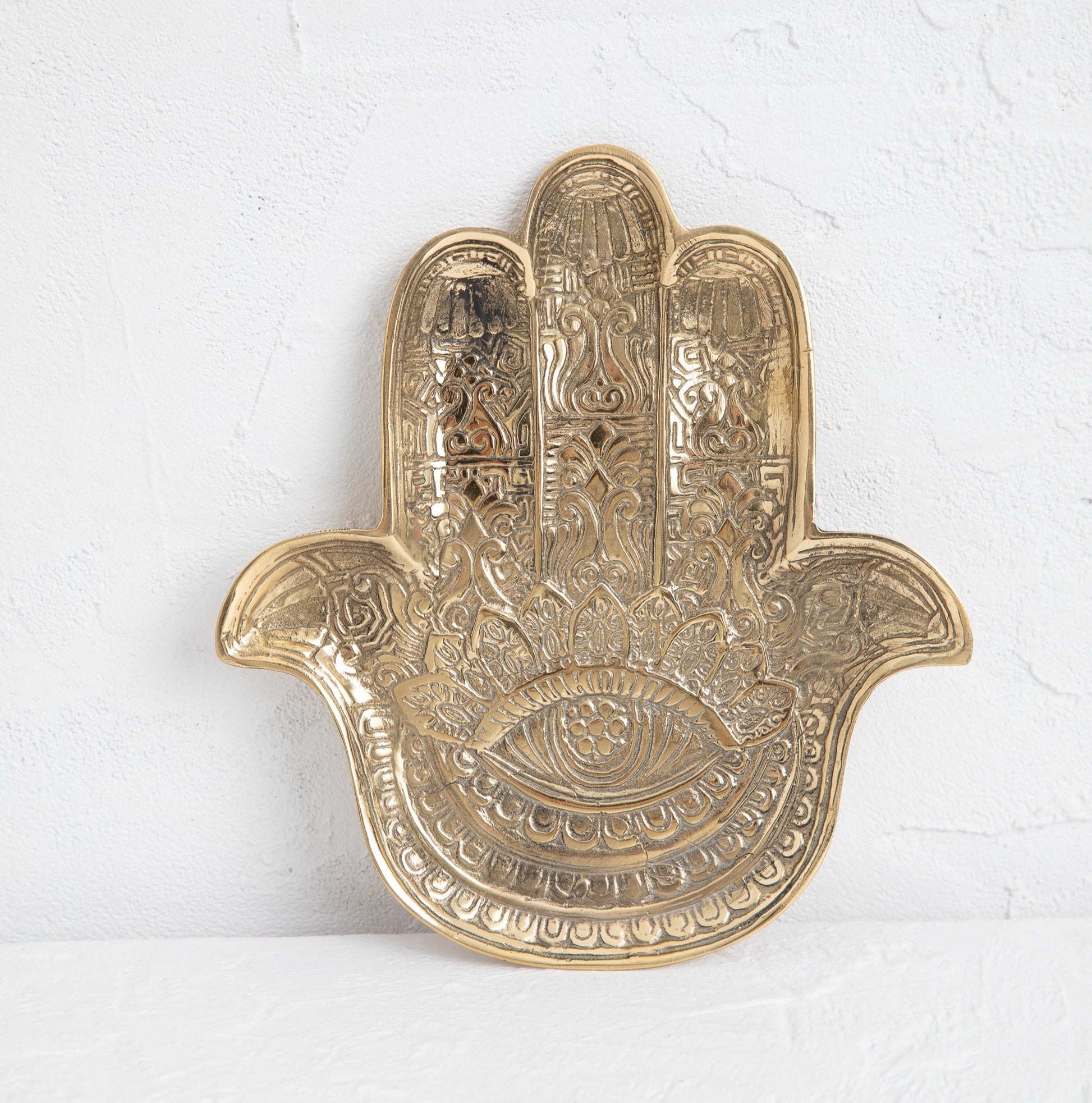 Hamsa Hand Shaped Brass Trinket Tray with Mandala Design Hygge Home Decor Australia