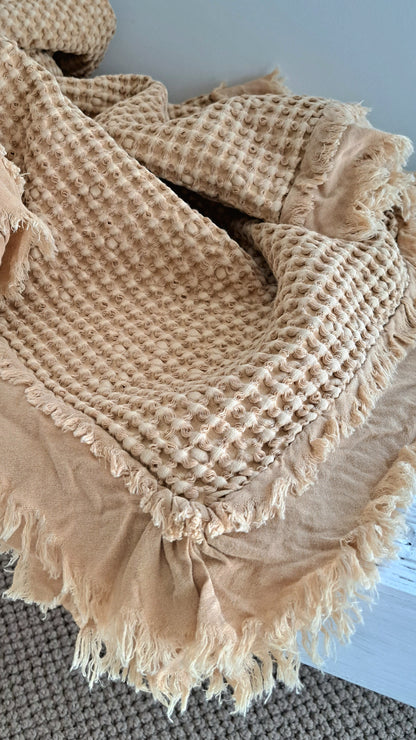 Stone-Washed Waffle Throw - Clay