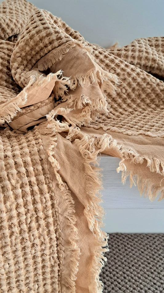 Stone-Washed Waffle Throw - Clay