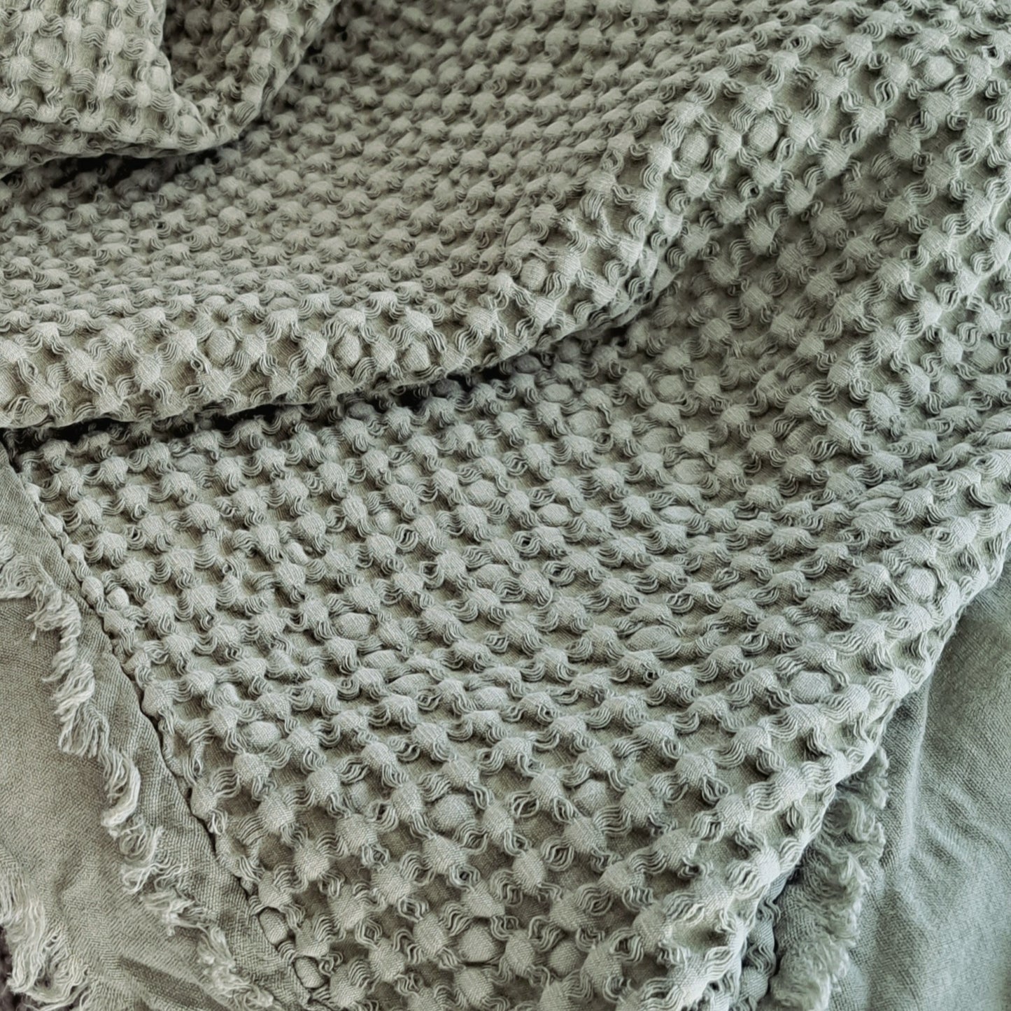 Stone-Washed Waffle Throw - Pistachio