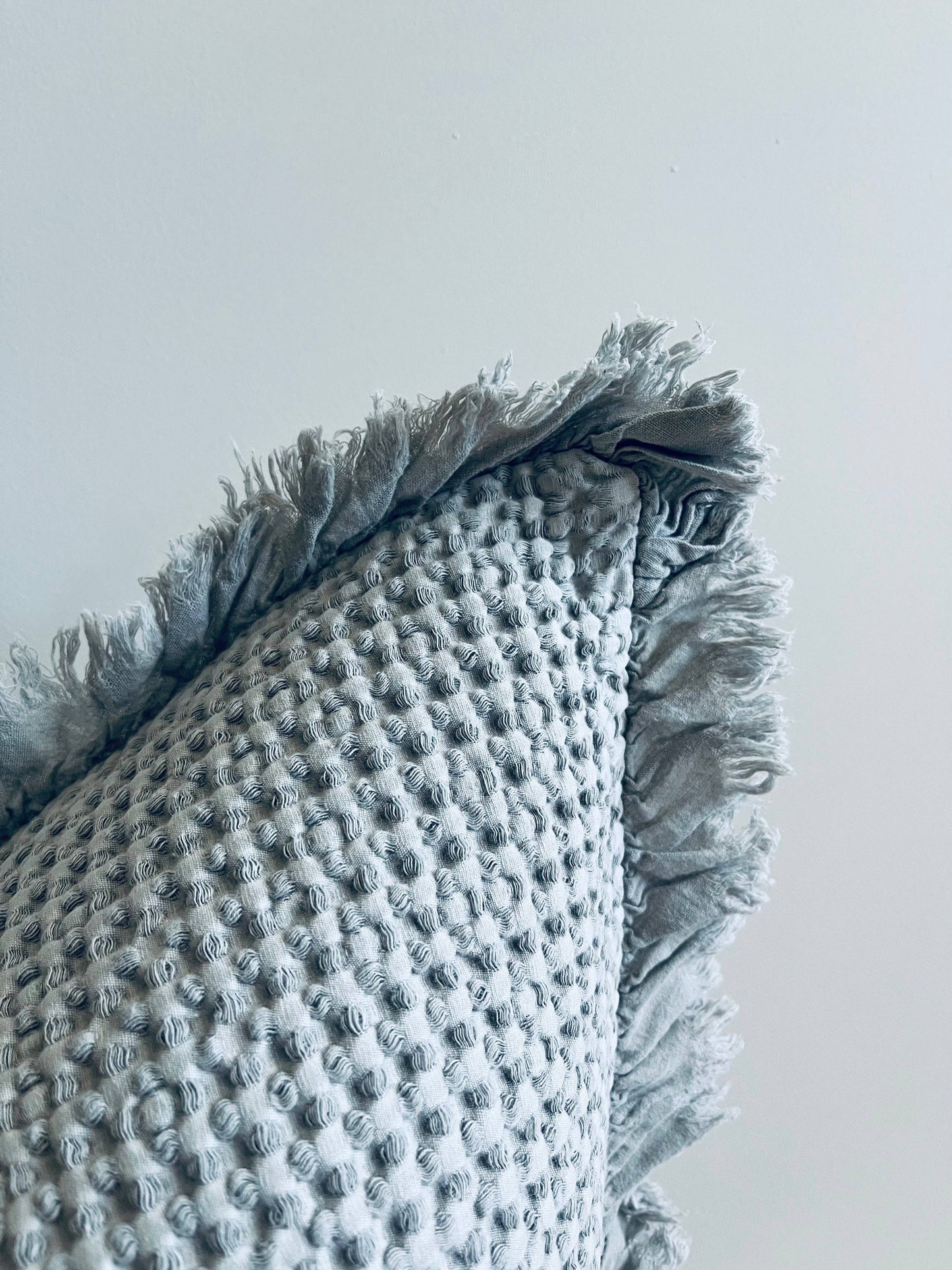 Organic Cotton Waffle Ruffle Cushion Cover - Light Grey- 2.5cm Frayed Ruffle