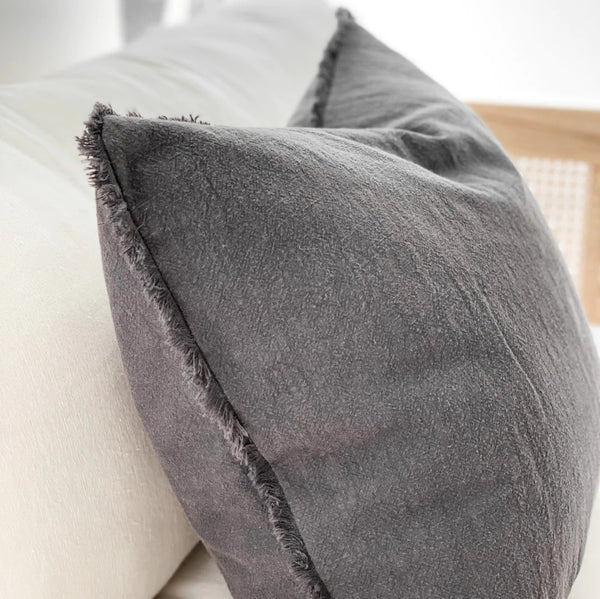 Fringed Cushion Cover - Charcoal